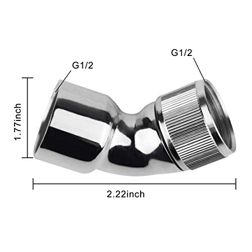 Shower Elbow Adapter for Shower Head 45°Female to Female G1/2 Shower Arm Pipe Angle Connector, Brass Constructed Chrome Finish