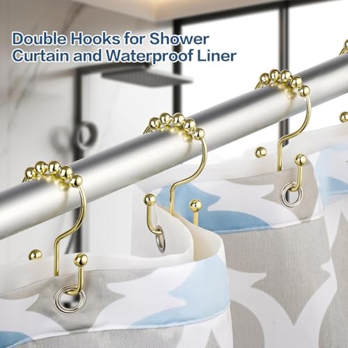 Shower Curtain Hooks Rings, Rust Resistant Metal Double Glide Shower Hooks Rings for Bathroom Shower Rods Curtains, Set of 12 Hooks - Gold - color: Gold