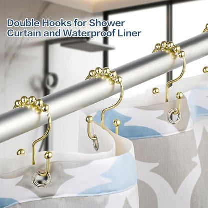 Shower Curtain Hooks Rings, Rust Resistant Metal Double Glide Shower Hooks Rings for Bathroom Shower Rods Curtains, Set of 12 Hooks - Gold - color: Gold
