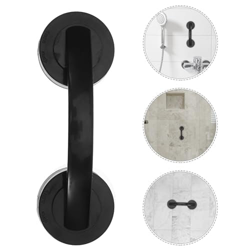 Luxshiny 2pcs Suction Cup Door Handle for Glass Mirror Cabinets and Bathroom Doors, Black Plastic Removable Grab Bars with Strong Vacuum for Bathtub and Shower Safety, Easy Installation