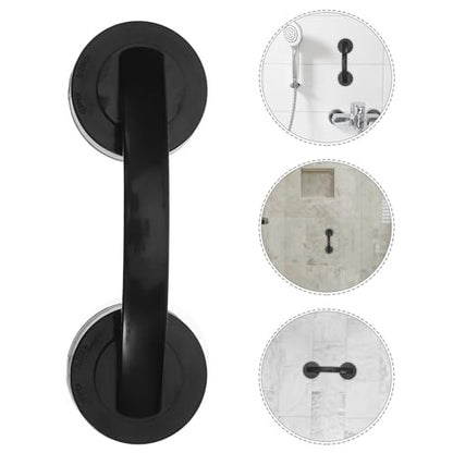 Luxshiny 2pcs Suction Cup Door Handle for Glass Mirror Cabinets and Bathroom Doors, Black Plastic Removable Grab Bars with Strong Vacuum for Bathtub and Shower Safety, Easy Installation