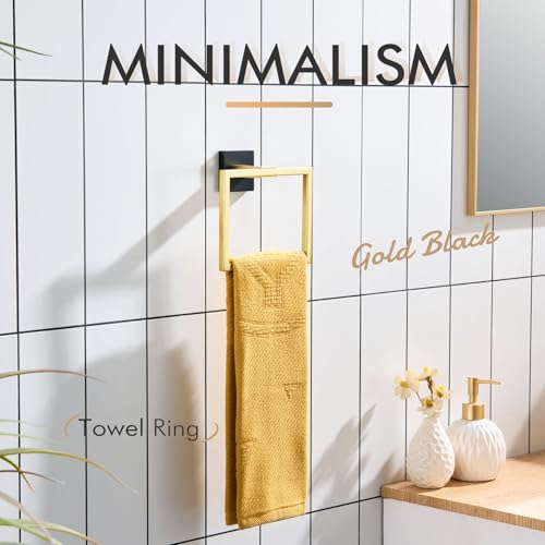 KOKOSIRI Towel Ring Holder Bathroom Lavatory Hand Towel Rack Wall Mounted Bathroom Hardware T-304 Stainless Steel Matte Black and Gold, B3004GDK - color: Black Gold, size: 1 Pack