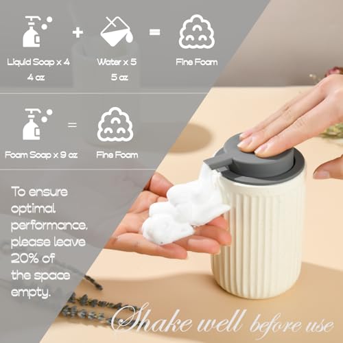 Speckled Beige Rippled Ceramic Foaming Soap Dispenser, Modern | Gray Silicone Pump, Modern Farmhouse Decor, Bathroom Counter Accent, Kitchen Sink Styling, Soft Neutral Home Aesthetic - color: Beige,brown,grey
