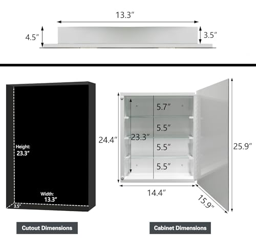 Bathroom Medicine Cabinet with 16x26 Inch Frameless Beveled Edge Mirror, Surface/Recessed Mount Vanity Storage Cabinet for Bathroom - size: MIrror:16"x26"