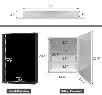 Bathroom Medicine Cabinet with 16x26 Inch Frameless Beveled Edge Mirror, Surface/Recessed Mount Vanity Storage Cabinet for Bathroom - size: MIrror:16"x26"