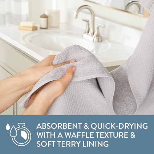 TOWN & COUNTRY BASICS 4-Piece Waffle Woven Terry Stripe Washcloth Set, 13x13-Inch, 100% Cotton, Quick Dry, Gray - color: Light Grey