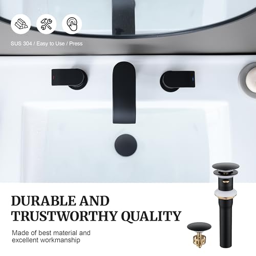 Pop up Sink Drain Stopper for Bathroom Vessel Vanity Sink Art Basin Matte Black ，Big Cap with Overflow, Metal Pop-up Drain Strainer with Detachable Basket Stopper - color: Matte Black, style: with overflow