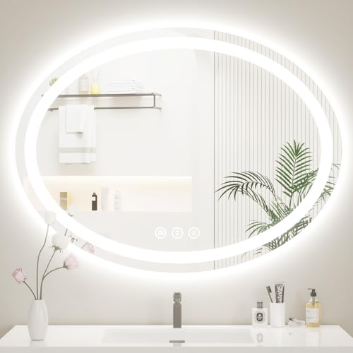 Oval LED Mirror for Bathroom 40"x30", Lighted Bathroom Vanity Mirror with Lights - Anti-Fog, Front Light and Backlit, Dimmable, 3 Colors - color: White Oval B, size: 40"L x 30"W