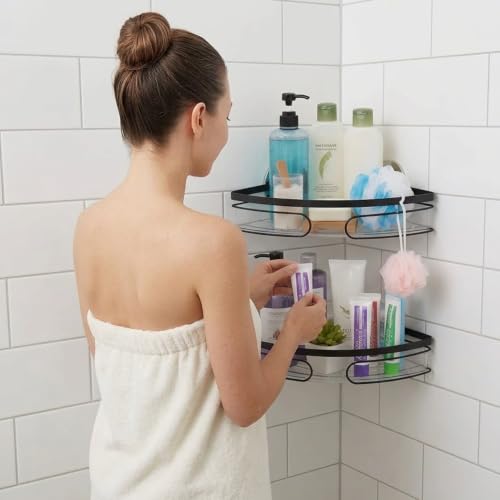 2-Pack Corner Shower Caddy - No Drill Corner Shower Shelves, Rust-Resistant Bathroom Organizer for Shampoo, Soap & Toiletries, Black - style: TRIANGLE