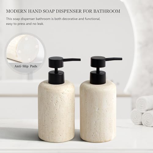 2pcs/Set Hand Soap Dispenser Sets - 10.8oz Refillable Resin Liquid Soap Dispensers with Rust-Proof Pump for Bathroom Countertop or Kitchen, Faux Travertine - color: Faux Travertine