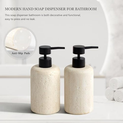 2pcs/Set Hand Soap Dispenser Sets - 10.8oz Refillable Resin Liquid Soap Dispensers with Rust-Proof Pump for Bathroom Countertop or Kitchen, Faux Travertine - color: Faux Travertine