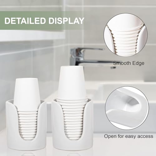 Ceramic Bathroom Cup Dispenser, Fits 3–4 Oz Cups, 2 Pack, White | Small Countertop Cup Holder for Mouthwash & Rinsing – Non-Slip Base, Easy-Access Design, Kitchen & Bathroom Ready - color: White, size: 2 Pack