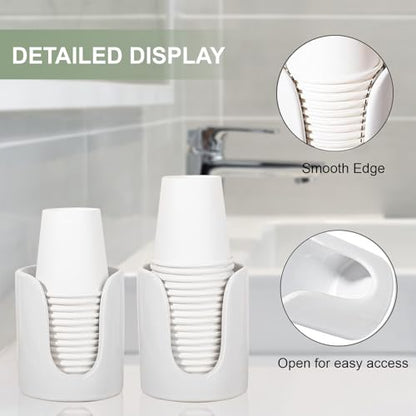 Ceramic Bathroom Cup Dispenser, Fits 3–4 Oz Cups, 2 Pack, White | Small Countertop Cup Holder for Mouthwash & Rinsing – Non-Slip Base, Easy-Access Design, Kitchen & Bathroom Ready - color: White, size: 2 Pack