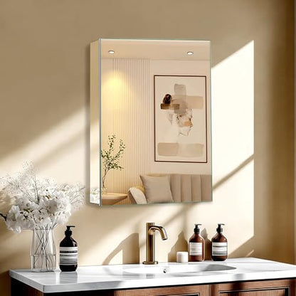16 x 24 Inch Bathroom Medicine Cabinet with Mirror, Medicine Cabinet Mirror, Bathroom Mirror with Storage with 2 Adjustable Shelves, Assembly Required, Support Recessed or Surface Mount - size: 16 x 24