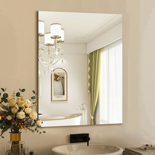 Frameless Wall Mirror 24"x32" Bathroom Vanity Mirror Shatterproof | Modern Wall Mount Mirror, Horizontal & Vertical, Rectangle Mirror for Over Sink, Living Room, Bedroom - size: 24"L x 32"W