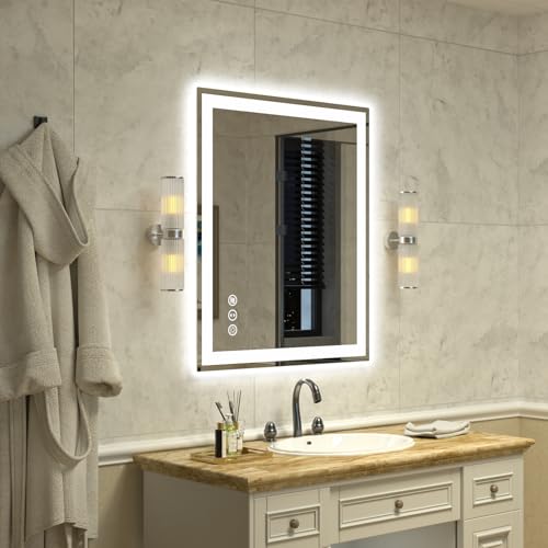 36"x 30" LED Bathroom Mirror with Lights, Smart Dimmable Vanity Mirrors for Wall, Anti-Fog, Dimmable, Backlit + Front Lit, Memory Shatterproof Smart Mirror for Bathroom (Horizontal/Vertical) | Front & Backlit, Memory Function, HD Tempered Glass Vanity Mir