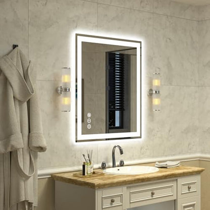 36"x 30" LED Bathroom Mirror with Lights, Smart Dimmable Vanity Mirrors for Wall, Anti-Fog, Dimmable, Backlit + Front Lit, Memory Shatterproof Smart Mirror for Bathroom (Horizontal/Vertical) | Front & Backlit, Memory Function, HD Tempered Glass Vanity Mir