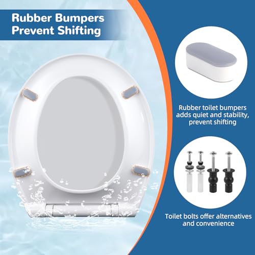 Universal Round Toilet Seat Soft Close Cover, 4 PCS Toilet Bolts, White | One-Click Quick-Release Toilet Seat Replacement with Bumpers, Compatible with TOTO, Gerber, Kohler, Never Loosen Slow Close - style: 16.5" Round with 2 Sets of Bolts