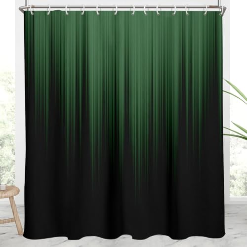 AAtter Green Black Ombre Shower Curtain, Extra Long 72x84 Inch, 12 Hooks | Striped Polyester Fabric, Dark Modern Abstract Style, Cool Anime Design, Trendy Gradient Tall Bathroom Decor for Men - color: Green, size: 72"W x 84"L (Pack of 1)