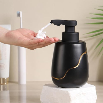 BosilunLife Rechargeable Auto Touchless Foam Soap Dispenser 17oz Ceramic | With Elegant Golden Curved Line.With Waterproof Pump,Touch-Free Sensing.17oz Dish Soap For Kitchen And Bathroom，Black - color: Black, style: Foam Pump