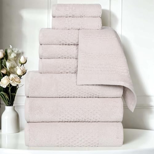 Superior Playa Zero Twist Cotton Medium Weight Towels, for Guest Bath, Bathroom, Shower, Spa, Plush, Quick Dry, Ultra-Soft Towels, Bath Essentials, Waffle Textured, 9 Piece Assorted Towel Set, Silver - color: Silver, size: 9 Piece Towel Set
