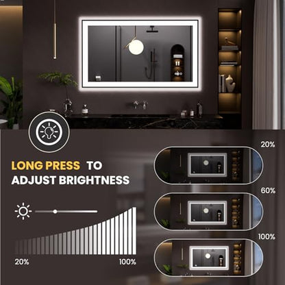 LOAAO 48"X28" LED Bathroom Mirror Black Framed | Anti-Fog, Dimmable, Memory Function, Tempered Glass, Lighted Vanity Mirror for Wall - size: 48"L x 28"W