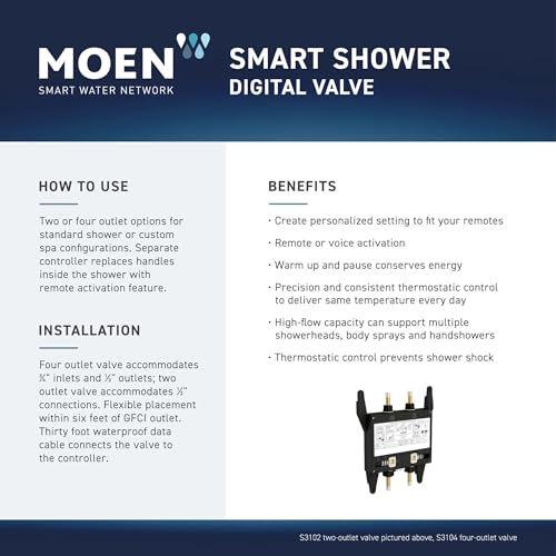 Moen Matte Black Smart Shower 4-Outlet Digital Water Controller for Thermostatic Shower Valve, TS3304BL - color: Matte Black, size: 4-Outlet, style: 4-Outlet