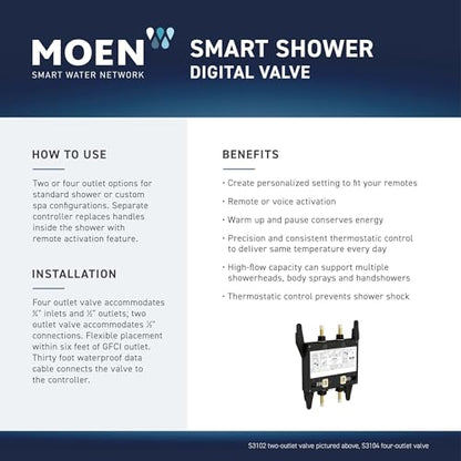 Moen Matte Black Smart Shower 4-Outlet Digital Water Controller for Thermostatic Shower Valve, TS3304BL - color: Matte Black, size: 4-Outlet, style: 4-Outlet