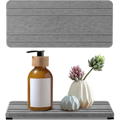 2PCS Water Absorbing Stone Tray, Quick Drying Diatomite Stone Sink Tray, Water Absorbent Diatomite Coasters for Kitchen Sink, Bathroom Counter Hand Soap Dish Toothbrush Holders - color: 2pcs 21×10cm Gray Stripe