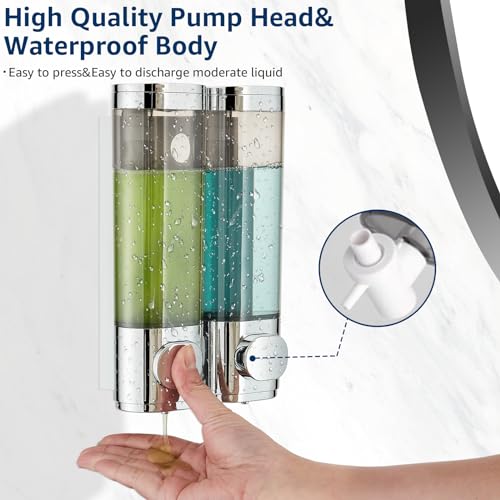 Pollock Pollock Shampoo and Conditioner Dispenser Wall Mounted | Shower Soap Dispenser 2 Chamber No Drill, Shampoo Dispenser for Shower, Body Wash Dispenser for Bathroom, Large Capacity - color: Silver Dg2 Chamber
