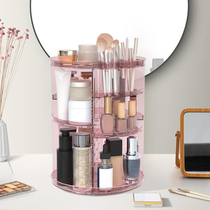 Rotating Makeup Organizer, DIY 8 Adjustable Layers Spinning Skincare Storage, Cosmetic Display Case with Brush Holder and Perfume Tray, Multi-Function Vanity Bathroom Countertop Organizer Clear Pink - color: Clear Pink
