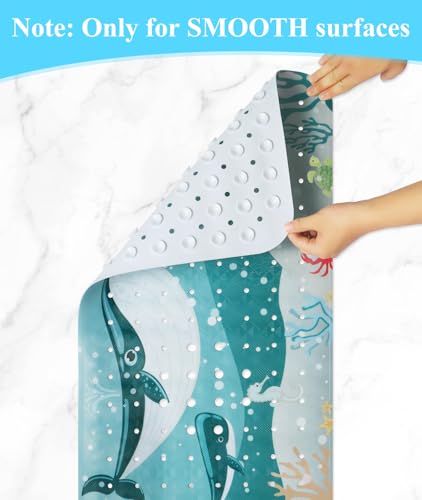Secopad Bathtub Mat Non Slip, Cute Tub Mat, 40" x 16", Whales | Rectangular, Anti-Slip, Machine Washable, with Drain Holes and Suction Cups,For Bathtub and Shower Floor, for Toddler & Kids - color: Whales