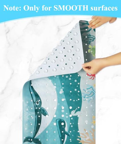 Secopad Bathtub Mat Non Slip, Cute Tub Mat, 40" x 16", Whales | Rectangular, Anti-Slip, Machine Washable, with Drain Holes and Suction Cups,For Bathtub and Shower Floor, for Toddler & Kids - color: Whales