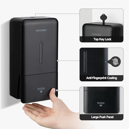 anydry Liquid Hand Soap Dispenser Wall Mounted 27oz Large Capacity Black | Durable ABS Material, Flexible Installation, Ideal for Commercial Bathroom, Easy Refill Wide Opening - color: Elegant Black