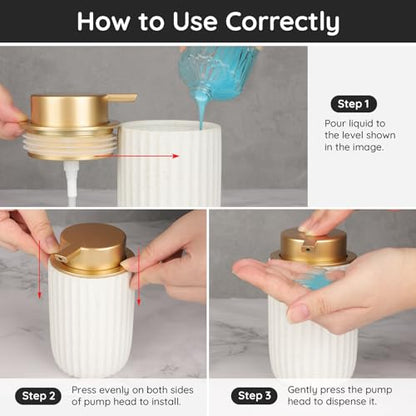Segbeauty Ceramic White Hand Soap Dispenser, 10.8oz Empty Liquid Soap Dispenser, 2pcs 320ml Refillable Shapmpoo and Conditioner Pump Bottle Bath Shower Lotion Gel Container, Kitchen Dish Wash Bottles - color: White Golden, style: 2pcs Dispensing