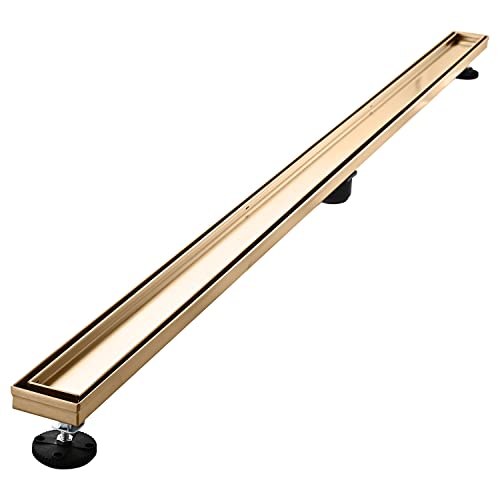 AVSIILE Linear Shower Floor Drain, Brushed Gold 60 Inch 304 Stainless Steel Bathroom Drains Kit, Rectangular Shower Trench Drain with Reversable Tile-in Pattern Drain Cover & Hair Catcher - color: Brushed Gold, size: 60 Inch