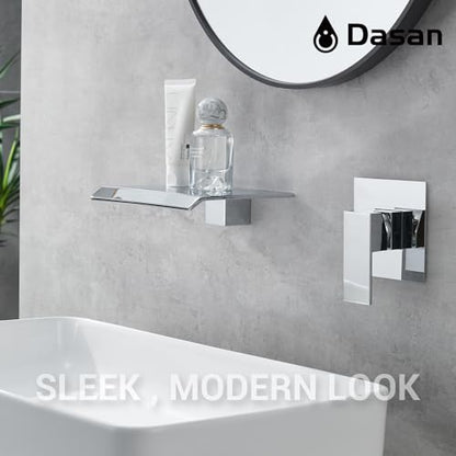 DASAN Wall Mount Waterfall Bathroom Faucet Polished Chrome in Wall Sink Faucet, Single Handle Wall Mounted Modern Faucet for Bathroom with Upgraded Rough in Valve, DA-TFD3CH-NH - color: Polished Chrome