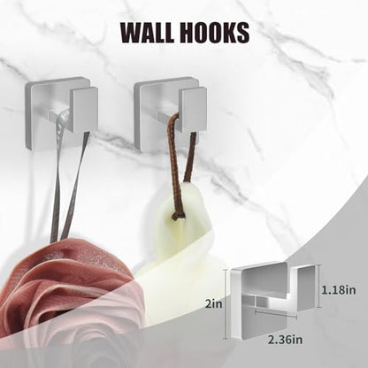 5 Piece Brushed Nickel Towel Bar Set Bathroom Hardware Set Brushed Nickel Bathroom Accessories Set with 2 Towel Hook, Stainless Steel Wall Mounted Bathroom Towel Rack Set Square 16-Inch - color: Brushed Nickel, size: 16 IN