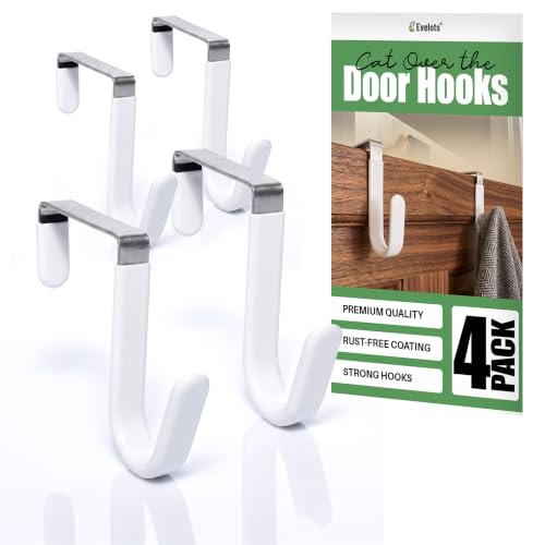 Evelots 4-Pack Over-the-Door Hooks, Rubber-Coated Steel, Closet Organizer | Four rubber-coated steel hooks organize clothes, towels, coats, hats & handbags over doors in closets, bathrooms or offices. - size: 4 Pack, style: Wide Width Door Hooks