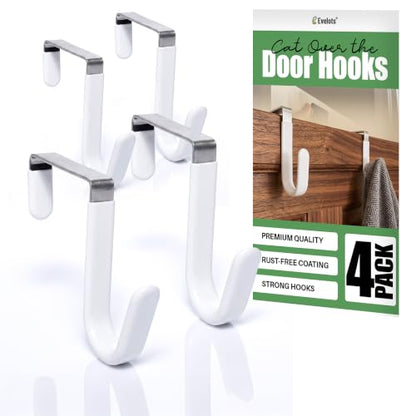 Evelots 4-Pack Over-the-Door Hooks, Rubber-Coated Steel, Closet Organizer | Four rubber-coated steel hooks organize clothes, towels, coats, hats & handbags over doors in closets, bathrooms or offices. - size: 4 Pack, style: Wide Width Door Hooks