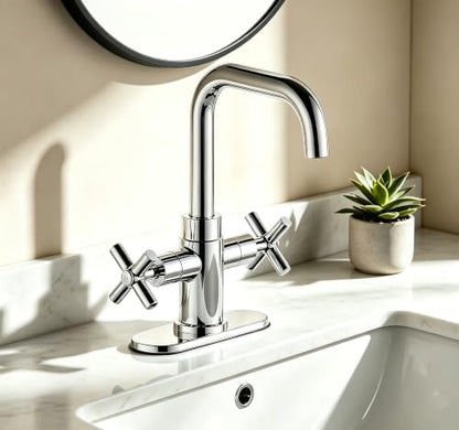 Bathroom Sink Faucet, 4 Inch Single Hole or 3 Hole Centerset Vanity Faucet, 2-Handle Handle Single Hole Bahroom Sink Faucet, Pop Up Drain Oil Rubbed Bronze Finish DF-1265CCH-ORB - color: Polished Chrome