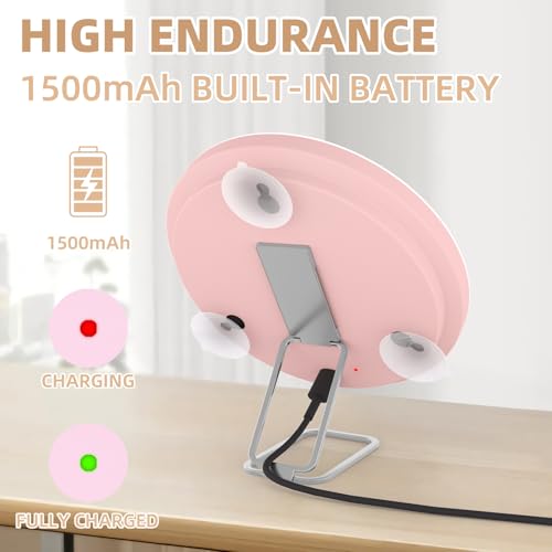 Large 6" Lighted 30x Magnified Makeup Mirror with Suction Cups & Table Stand, Travel & Home Use - color: 30x -Pink