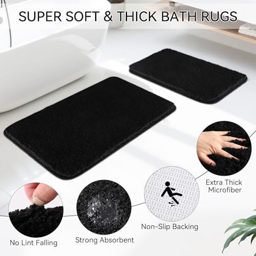 Black Bathroom Sets, Black Bathroom Accessories Set with Shower Curtain and No-Slip Bath Rugs, Natural Loofah Sponge, Soap Dispenser, Toothbrush Holder, Bathroom Tumbler and Tray for Bathroom - size: Bath Set+Shower Curtain+Bath Rugs+2PCS Loofah, style: B