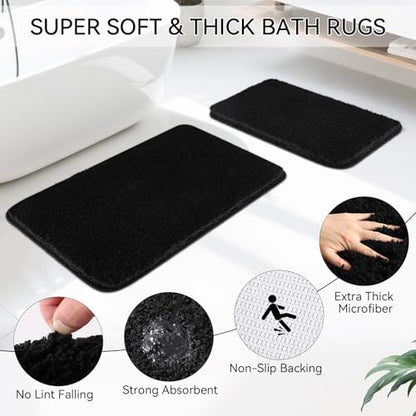 Black Bathroom Sets, Black Bathroom Accessories Set with Shower Curtain and No-Slip Bath Rugs, Natural Loofah Sponge, Soap Dispenser, Toothbrush Holder, Bathroom Tumbler and Tray for Bathroom - size: Bath Set+Shower Curtain+Bath Rugs+2PCS Loofah, style: B