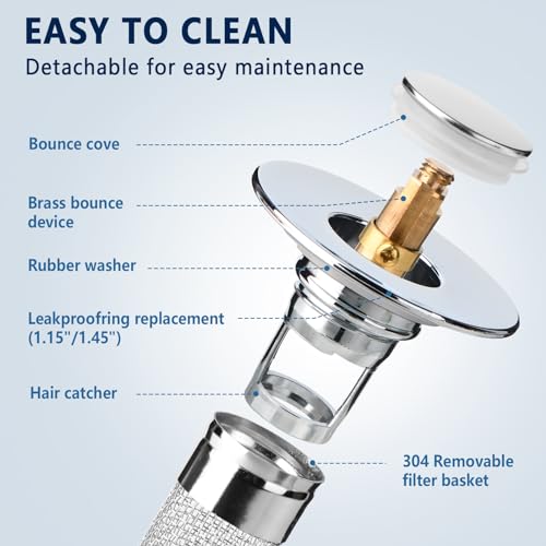 2pcs Bathroom Sink Drain Strainer Pop Up Sink Drain Stopper with Removable Stainless Steel Filter Basket, for US Universal Bathroom Kitchen Basin Sink Stopper Bathroom Sink Stopper