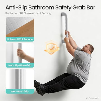R&T 18" Bathroom Grab Bar for Shower & Bathtub, Anti-Slip Textured PP Grip, Heavy Duty Support Rail Safety Handrail for Seniors, Elderly, Disabled & Injury Recovery