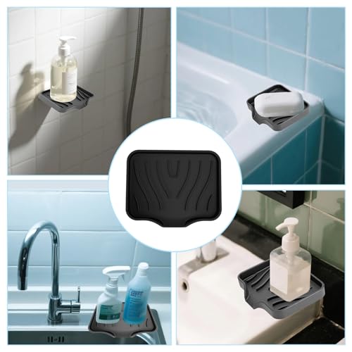 2 Pack Silicone Soap Dish with Drain, Self Draining Bar Soap Holder for Shower, Silicone Dish Soap Tray, Bathroom and Kitchen Sink Organizer, Black - color: Black