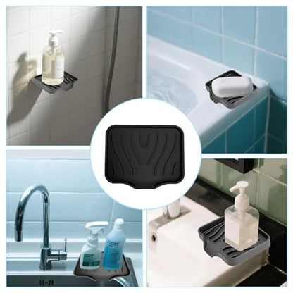 2 Pack Silicone Soap Dish with Drain, Self Draining Bar Soap Holder for Shower, Silicone Dish Soap Tray, Bathroom and Kitchen Sink Organizer, Black - color: Black