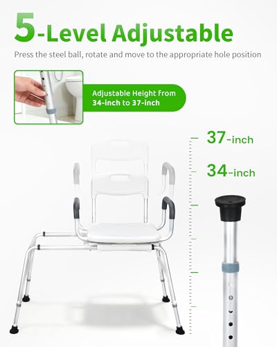 Shower Chair for Elderly and Disabled - Sliding Shower Chair for Inside Shower - Heavy Duty Tub Transfer Bench with 360⁰ Swivel Seat, HDB-788B - size: Slide&Swivel