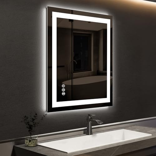 ROOMTEC 20x28 Inches LED Bathroom Mirror with Lights, Vanity Mirror with Front and Backlight, Smart Dimmable Anti-Fog LED Mirror for Bathroom, Memory Function, Tempered Glass (Horizontal/Vertical) - size: 20"L x 28"W